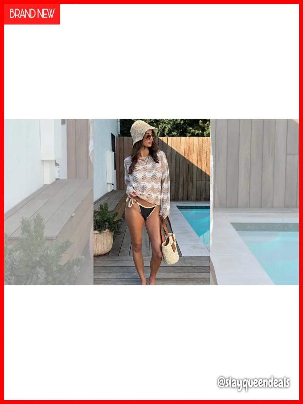 Crochet Long Sleeve Striped Beach Cover Up Top